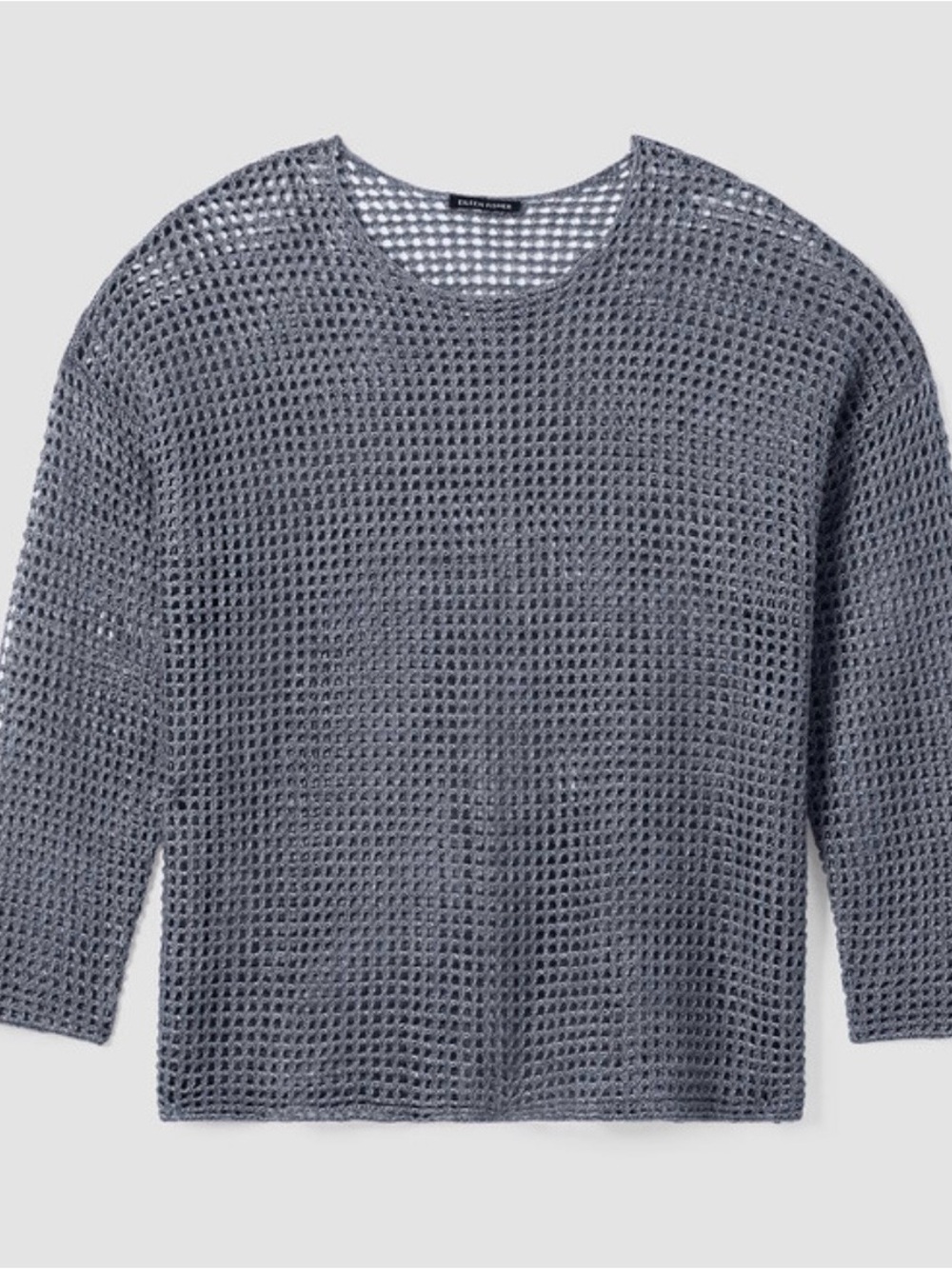 Women Open-Knit Crewneck Sweater in Slate Gray